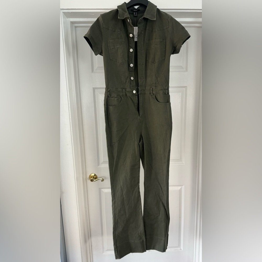 Olive Green  Denim Jumpsuit